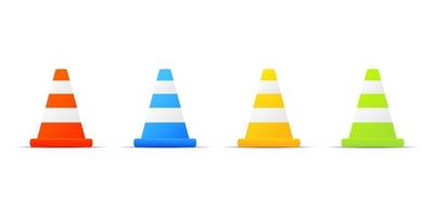 Set of four colorful traffic cone icons with shadow effect isolated on white background. vector