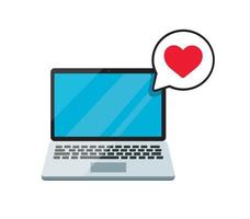 laptop computer with heart bubble chat vector