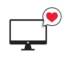 laptop computer with heart bubble chat vector