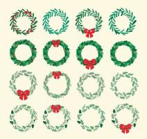 set of Christmas wreath leafs vector illustration