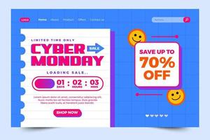 Cyber Monday landing page design template is easy to customize vector