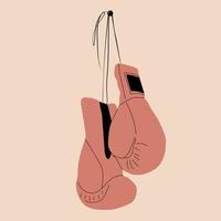 Boxing gloves hanging on nail of wall, flat design icon vector