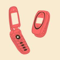 Old Flip Phone .Vector in cartoon style. All elements are isolated vector