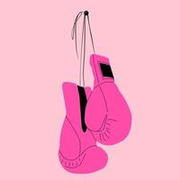 Pink boxing gloves hanging on nail of wall, flat design icon vector