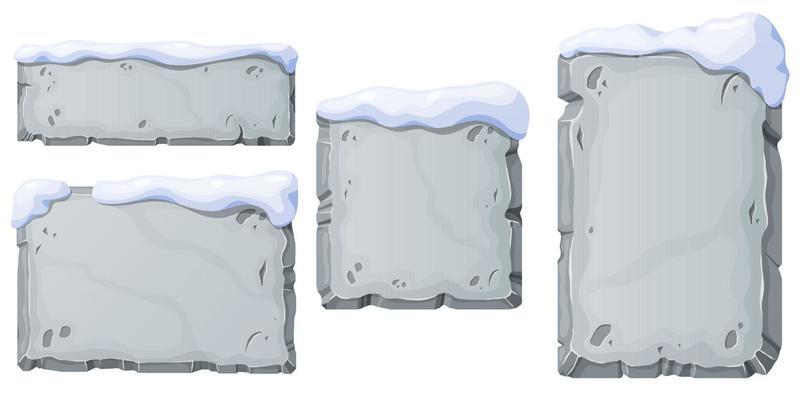 Stone Board set. Stone banner elements for game and web in cartoon style.
