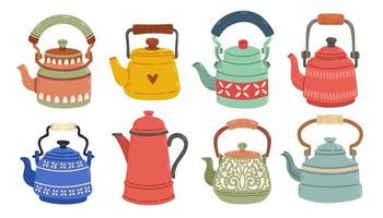 Set of teapots for tea. Stock design isolated on a white background for websites and apps. Vector illustration