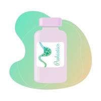 Probiotics bottle with stomach and bacteria on abstract bacground, mockup. vector