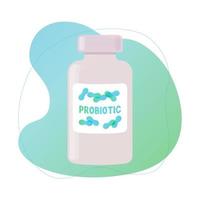 Probiotics bottle with bacteria on abstract bacground, mockup. vector