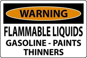 señal de advertencia de líquidos inflamables, gasolina, pinturas, diluyentes vector