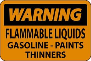 Warning Sign Flammable Liquids, Gasoline, Paints, Thinners vector