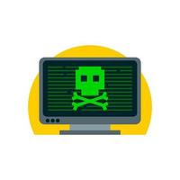 ilustración de una computadora de monitor con cráneo verde. ilustración de vector de tema de hacker.