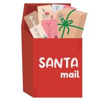 Mailbox with letters and presents from children for Santa Claus. Classic red Christmas post box. vector