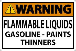 Warning Sign Flammable Liquids, Gasoline, Paints, Thinners vector