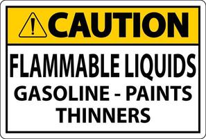 Caution Sign Flammable Liquids, Gasoline, Paints, Thinners vector
