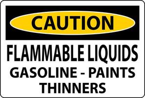 Caution Sign Flammable Liquids, Gasoline, Paints, Thinners vector