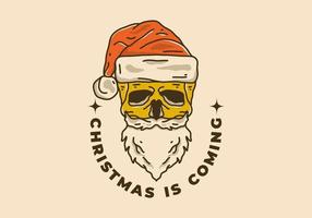 Vintage art illustration of beard skull wearing santa hat vector