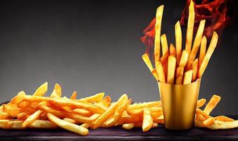 Delicious hot and crispy fried potatoes. Fast food and restaurant products. photo