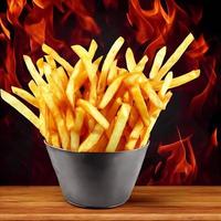 Delicious hot and crispy fried potatoes. Fast food and restaurant products. photo