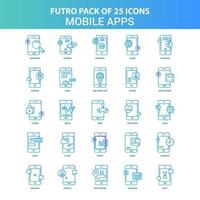 paquete de iconos de 25 aplicaciones móviles de futuro verde y azul vector