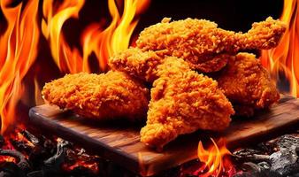 Delicious hot and crispy fried chicken meat. photo