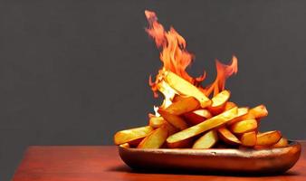 Delicious hot and crispy fried potatoes. Fast food and restaurant products. photo