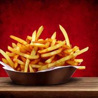 Delicious hot and crispy fried potatoes. Fast food and restaurant products. photo