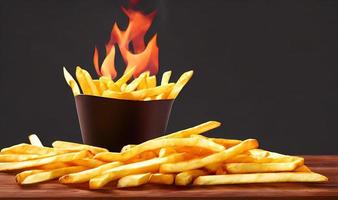 Delicious hot and crispy fried potatoes. Fast food and restaurant products. photo