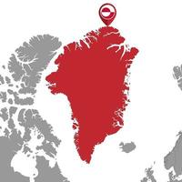 Pin map with Greenland flag on world map. Vector illustration.