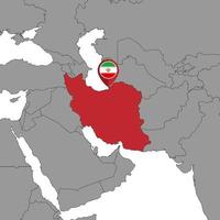 Pin map with Iran flag on world map. Vector illustration.