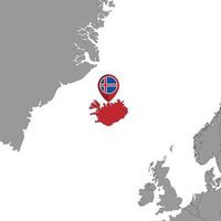 Pin map with Iceland flag on world map. Vector illustration.