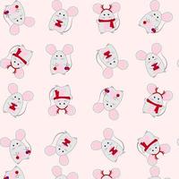 Seamless Christmas hand drawing pattern with cute mouse. Vector illustration for printing on fabric, textile and paper