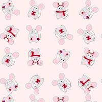 Seamless Christmas hand drawing pattern with cute mouse. Vector illustration for printing on fabric, textile and paper