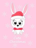 Christmas bunny in winter hat and pullover. Merry Christmas and Happy New Year.Design element for greeting cards, holiday banner, decor.Vector illustration vector