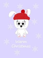 Christmas bunny in winter hat.Symbol of the year 2023.Vector illustration in cartoon style. Design element for greeting cards, holiday banner, decor vector