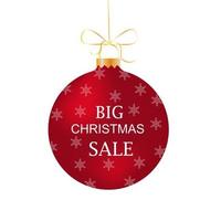 Big sale, round banner with red ribbon and bow on white background.Merry Christmas and New Year balls sale. Vector illustration