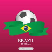 Football with Brazil ribbon flag. World cup concept eps vector. social media post. Flat design ribbons and banners vector. vector