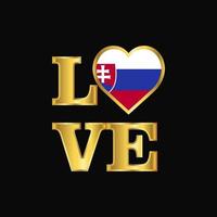 amor tipografía eslovaquia bandera diseño vector oro letras