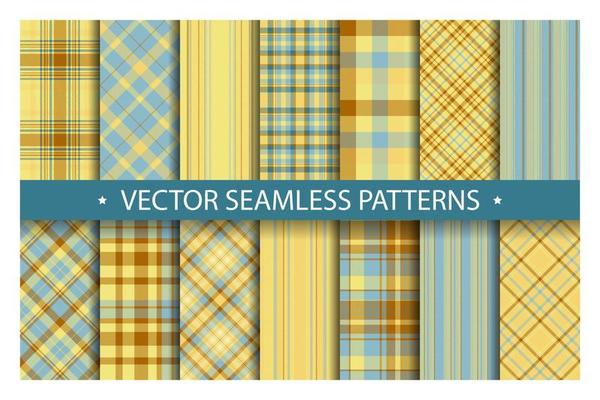 Set plaid pattern seamless. Tartan patterns fabric texture. Checkered geometric vector background. Scottish stripe blanket backdrop