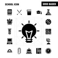 icono de la escuela paquete de iconos de glifo sólido para diseñadores y desarrolladores iconos de educación globo escolar mochila bolsa aprender vector de escuela de aprendizaje