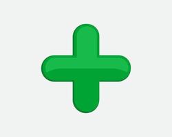 Green plus sign. Vector icon. Cross symbol of safety guidance.