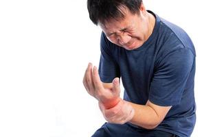 Older men or women or young adults suffer from joint pain, arthritis and tendon problems. myositis injury from exercise Pain from gout and uric acid isolated on a white background photo