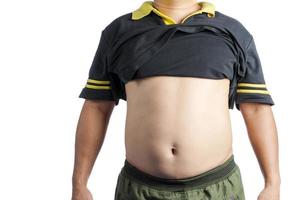 hombre gordo o hombre con barriga en un concepto de atención médica de fondo blanco foto