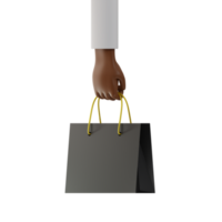 mano que sostiene la bolsa de viernes negro 3d mano africana vista frontal de 3 cuartos png