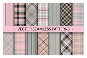 Set plaid pattern seamless. Tartan patterns fabric texture. Checkered geometric vector background. Scottish stripe blanket backdrop