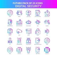 25 paquete de iconos de seguridad digital futuro azul y rosa vector