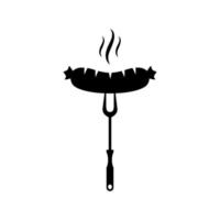 Grilled sausage on fork icon vector