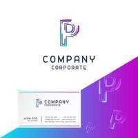 P company logo design with visiting card vector