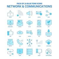 paquete de iconos de tono azul de red y comunicación 25 conjuntos de iconos vector
