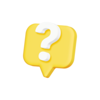 Yellow 3D question mark icon sign or ask FAQ and QA answer solution information. 3d faq icon. png