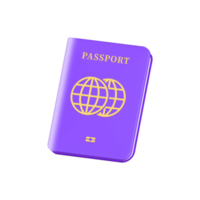 Ícone de passaporte roxo 3D. documento de identificação. ilustração de renderização 3D. png